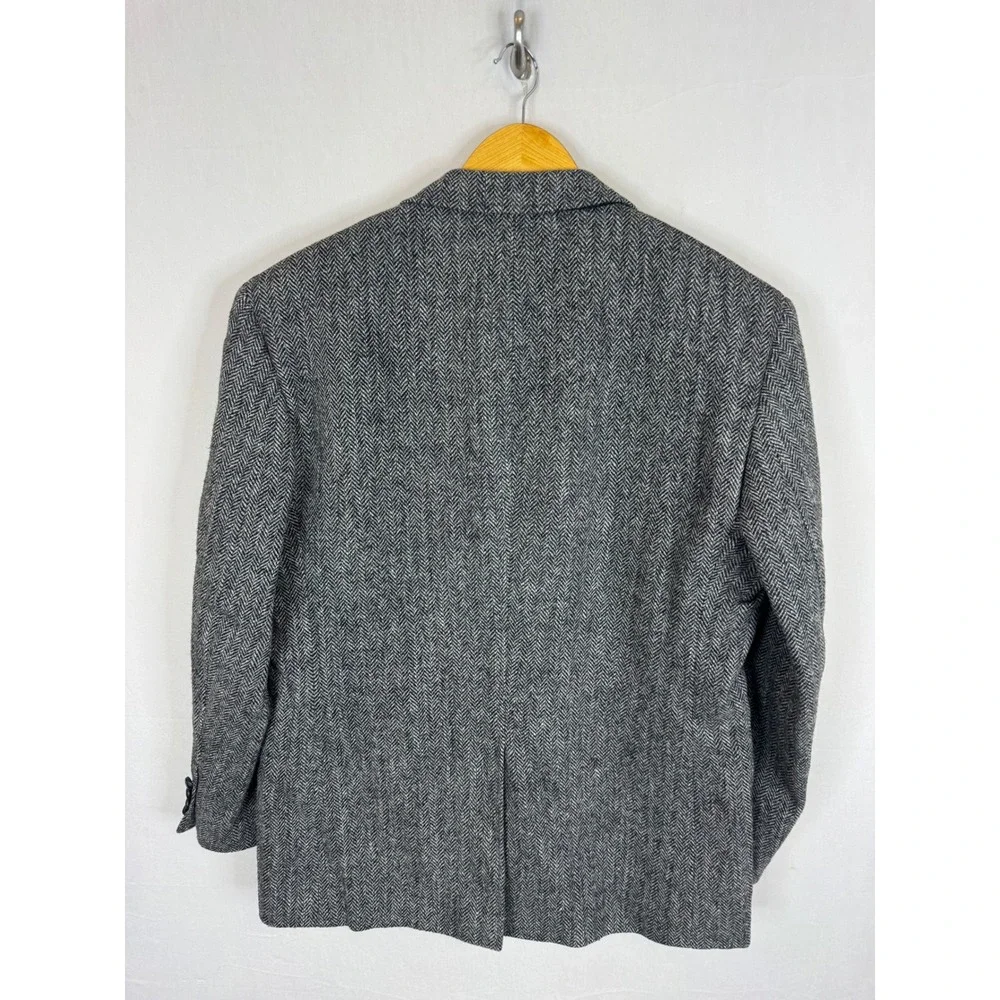 Harris Tweed Jos A Bank Blazer Mens 46 Grey Herringbone Wool Sport Coat Jacket